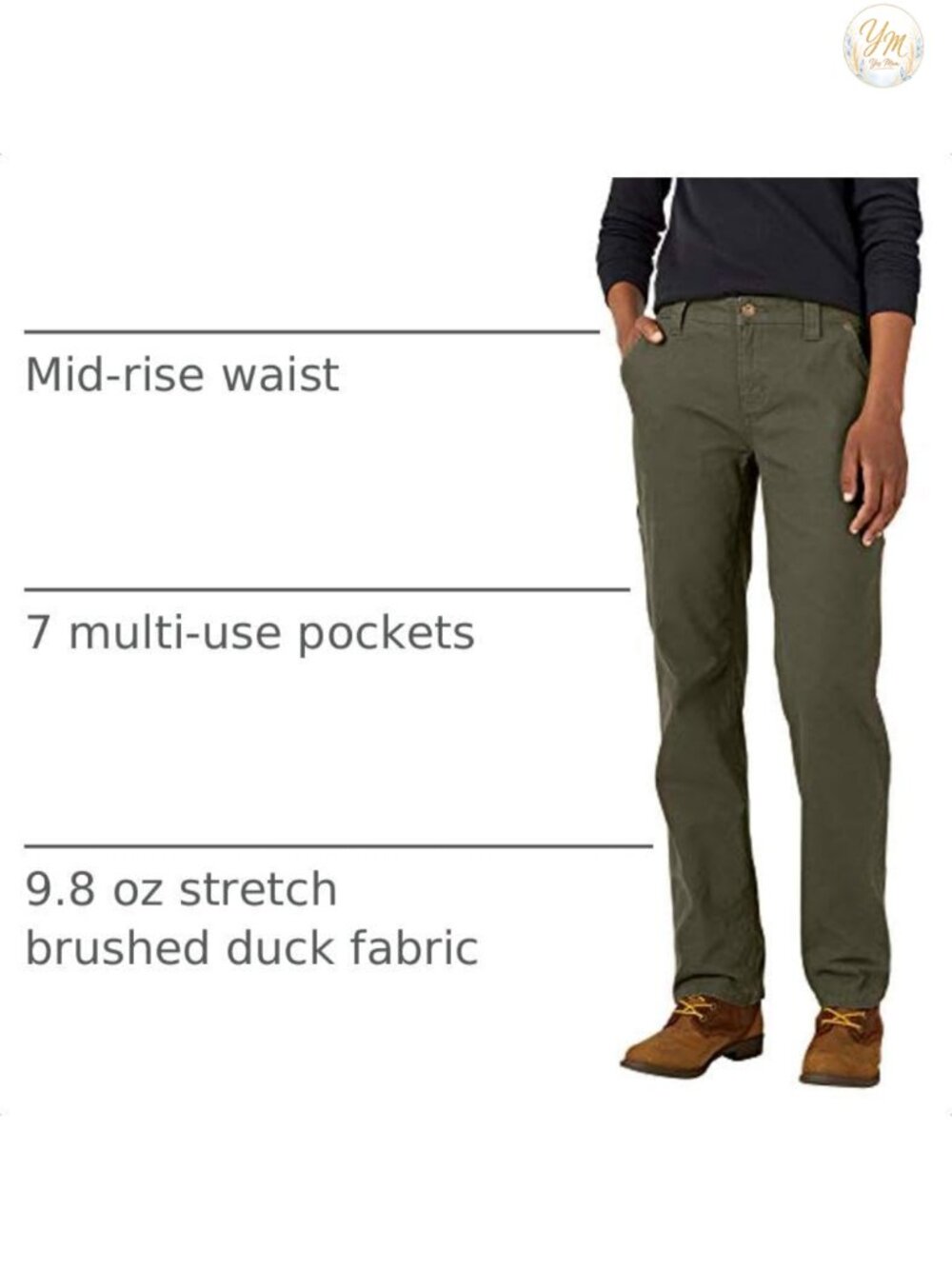 Relaxed Straight Carpenter Duck Pants Women's Work Utility Stretch 7-Pocket - Picture 3 of 5